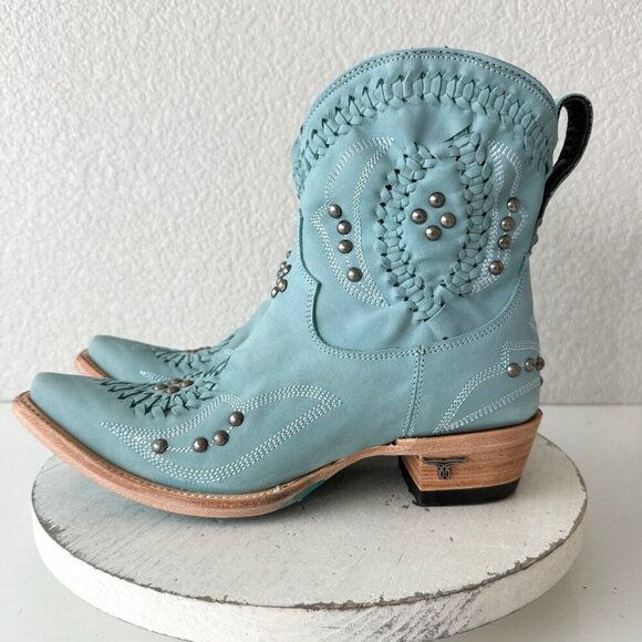 Lane COSSETTE Womens Cowboy Bootied 8 Blue Leather Cowgirl Western Ankle Boots - Picture 5 of 13